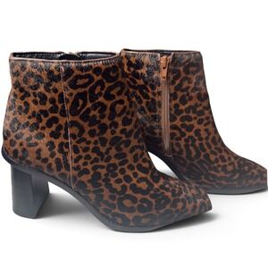 Gibson + Latimer Leopard Cow Hair Ankle Boots Women 8M Square Toe Block Heel